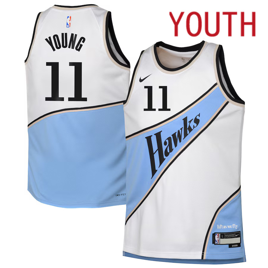 Youth Atlanta Hawks 11 Trae Young Nike White City Edition 2024-25 Swingman Player NBA Jersey
